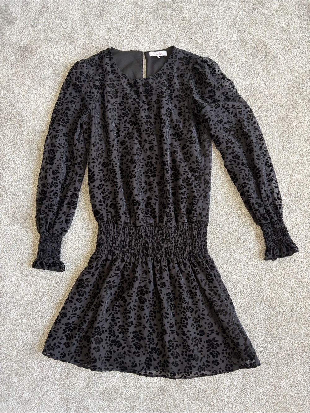 Parker Black Velvet Floral Smocked Mini Dress